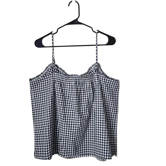DRAPER JAMES x LANDS' END Navy Gingham Cotton Smocked Cami Top Size 1X (18W)