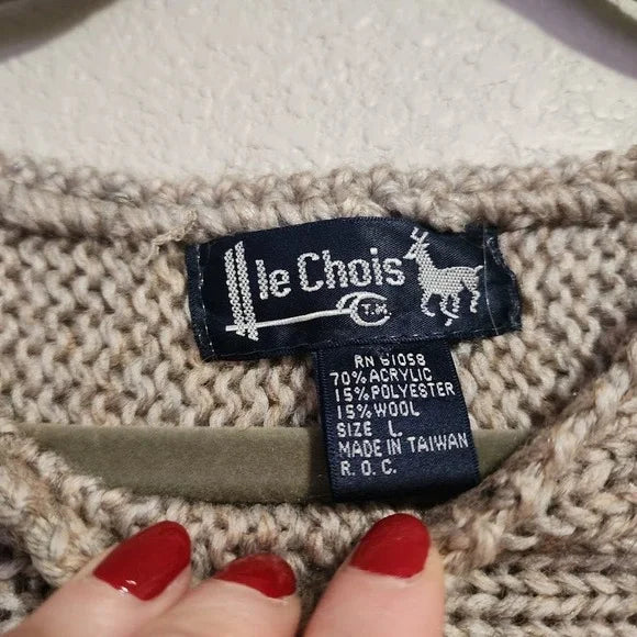 VINTAGE LE CHOIS Knit Sweater Vest Open knit Preppy Tan Beige Wool Blend L