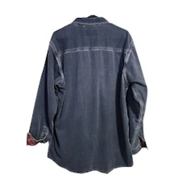 L.L.BEAN Men's Flannel-Lined Denim Overshirt Jacket Shacket Plaid L-Tall