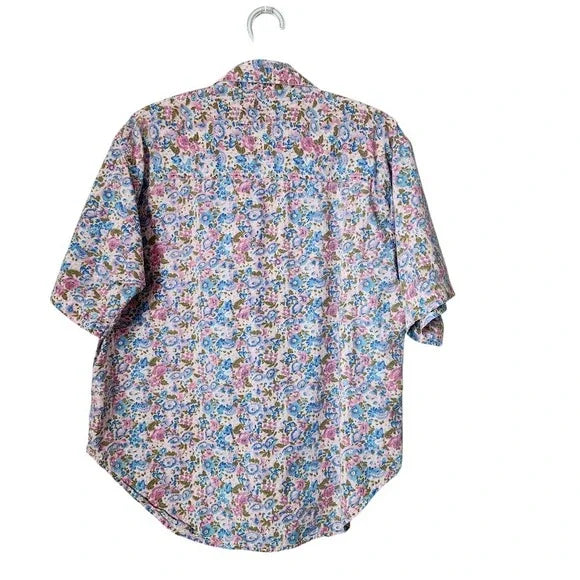 ANDREW SPORTS VTG 90s Floral Button Down Shirt Pink Blue Liberty Print