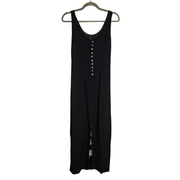 VTG LAURA ASHLEY 90s Black Floral Maxi Dress Sleeveless Minimalist Slip Y2K S/M