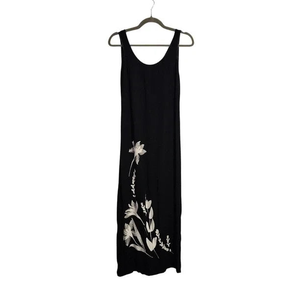VTG LAURA ASHLEY 90s Black Floral Maxi Dress Sleeveless Minimalist Slip Y2K S/M