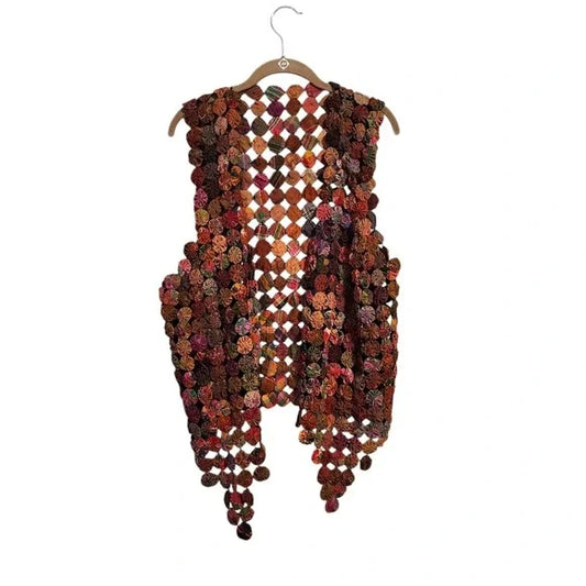 HANDMADE VINTAGE Yo-Yo Quilt Vest Boho Cottagecore Patchwork Open Front S/M