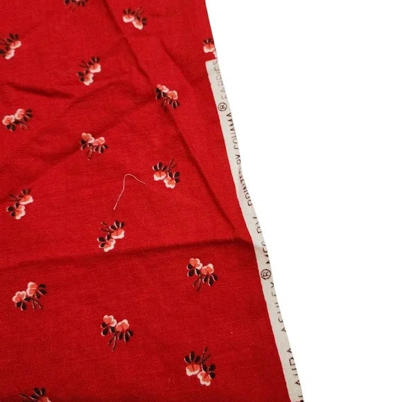 VINTAGE LAURA ASHLEY Floral Cotton Fabric Red Small Blossom Print 92x40in
