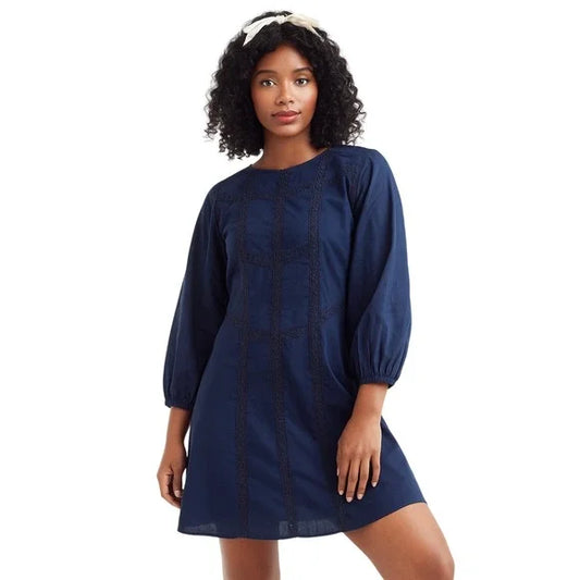 OUTERKNOWN Eliott Dress NWT Organic Cotton Navy Long Sleeve Boho Cottagecore M