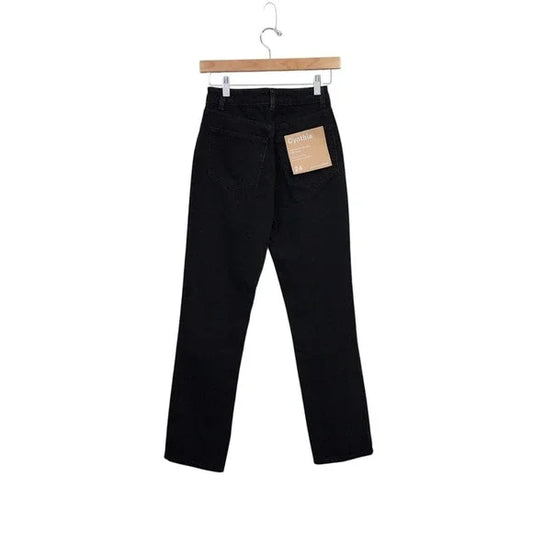 REFORMATION Cynthia High Rise Straight Jeans Black Rigid Denim Size 24 NWT
