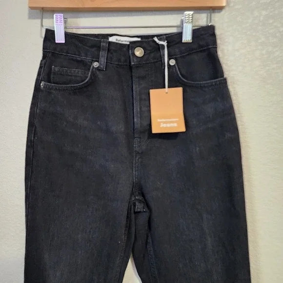 REFORMATION Cynthia High Rise Straight Jeans Black Rigid Denim Size 24 NWT