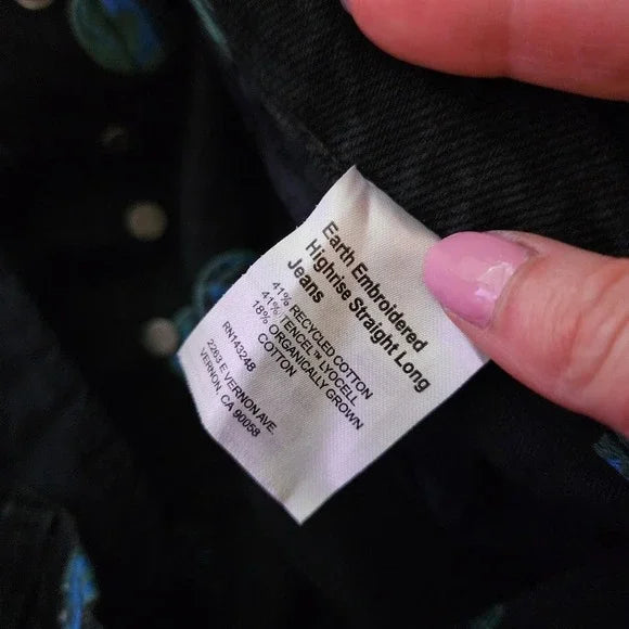 REFORMATION Earth Embroidered High Rise Straight Long Jeans Size 28 NWOT