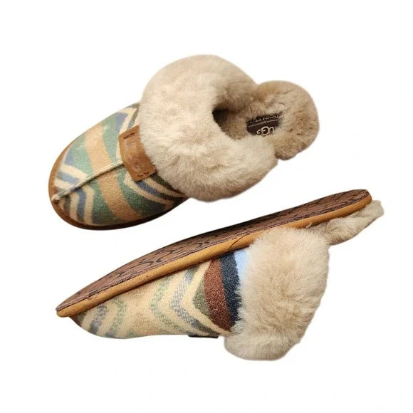 UGG x PENDLETON Scuffette Slippers Tan Aztec Shearling Wool Slip-On Size 6