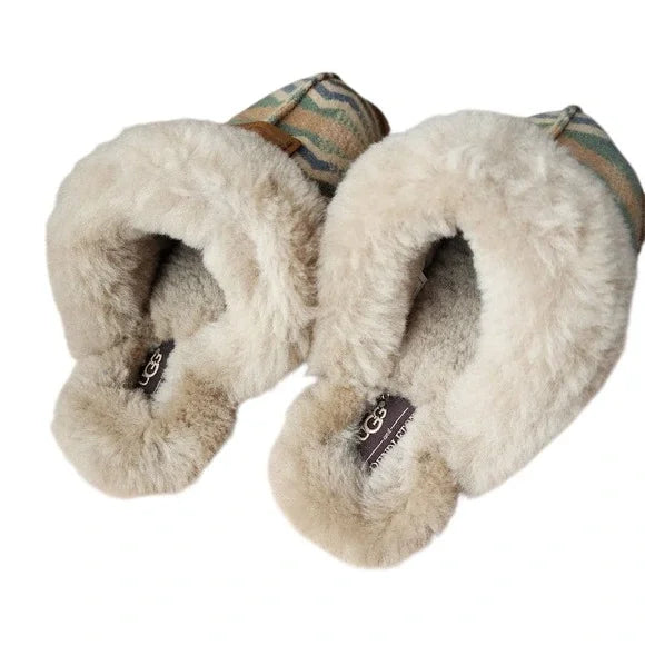 UGG x PENDLETON Scuffette Slippers Tan Aztec Shearling Wool Slip-On Size 6