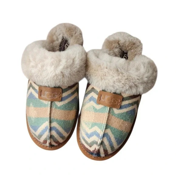 UGG x PENDLETON Scuffette Slippers Tan Aztec Shearling Wool Slip-On Size 6