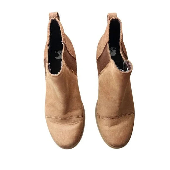 SOREL Evie II Chelsea Boots Waterproof Wedge Tan Suede Size 8