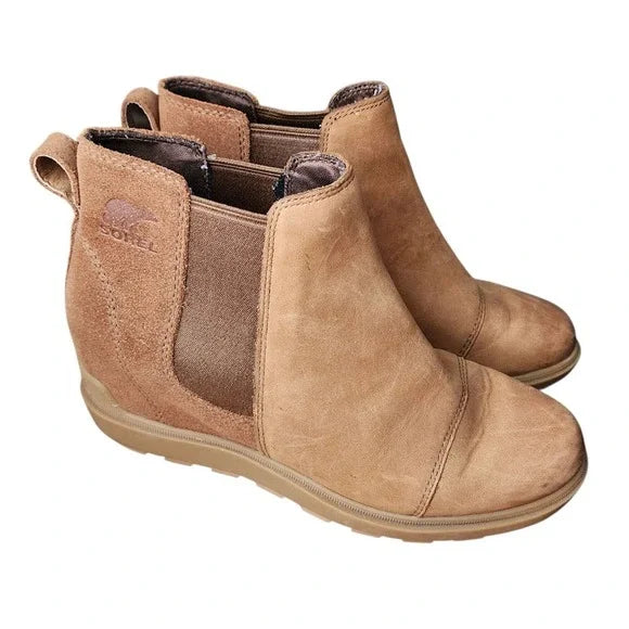 SOREL Evie II Chelsea Boots Waterproof Wedge Tan Suede Size 8