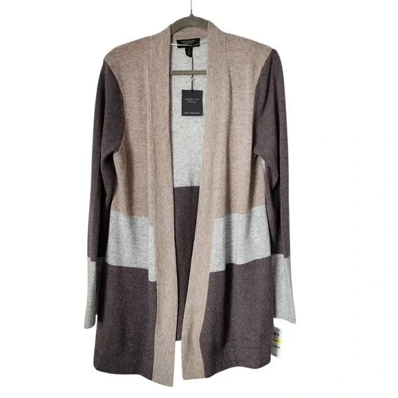 CHARTER CLUB 100% Cashmere Open Front Colorblock Duster Cardigan Size M NWT
