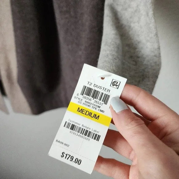 CHARTER CLUB 100% Cashmere Open Front Colorblock Duster Cardigan Size M NWT