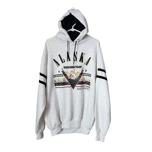 VINTAGE Alaska Seward Hoodie Bay Bridge USA Made Puffy Graphic Size XL
