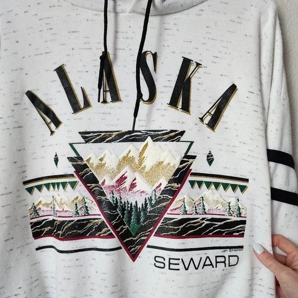 VINTAGE Alaska Seward Hoodie Bay Bridge USA Made Puffy Graphic Size XL