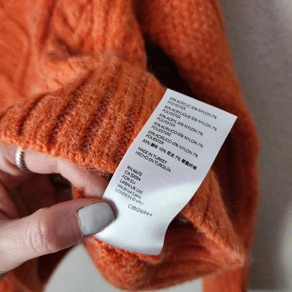 ANTHROPOLOGIE Payton Cable Knit Fisherman 1/2 zip Pullover Sweater Orange Size S