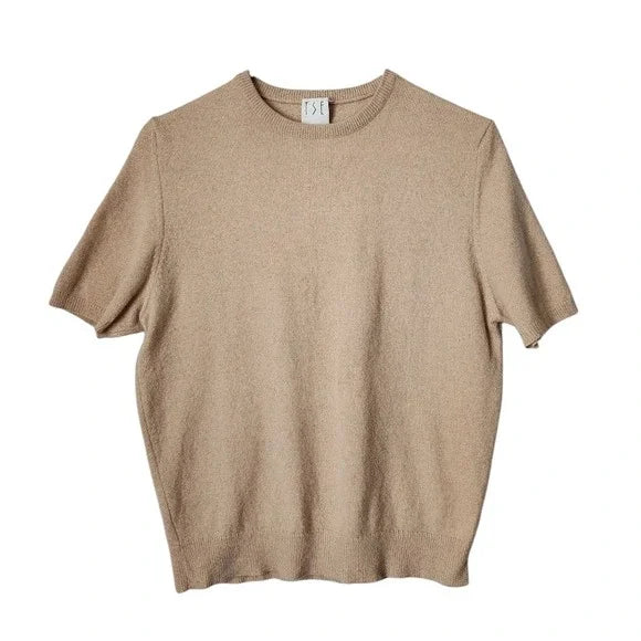 TSE CASHMERE crewneck pull over knit short sleeve shirt in nude