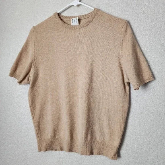 TSE CASHMERE crewneck pull over knit short sleeve shirt in nude