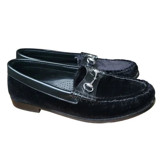 G.H. BASS WEEJUNS Lianna Black Velvet Horsebit Loafers Size 8