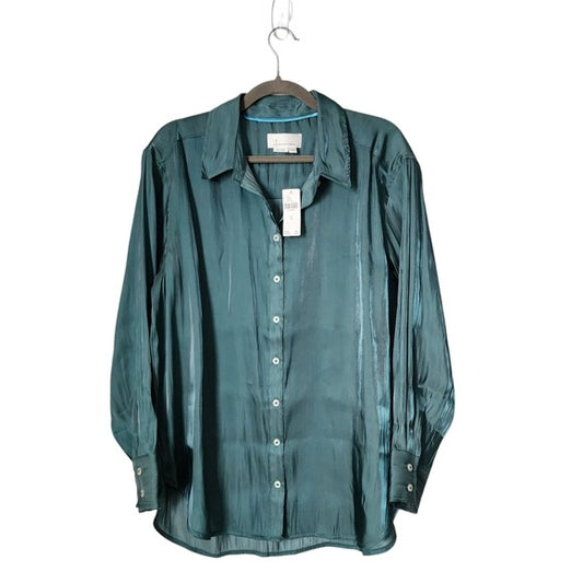 ANTHROPOLOGIE Shimmer Teal Button-Up Blouse NEW WITH TAGS Size M