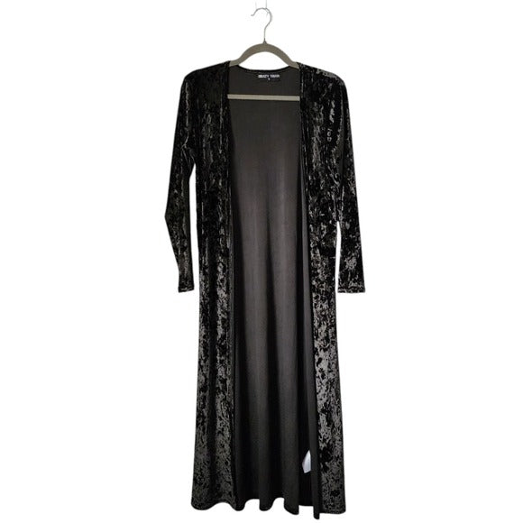 CRAZY TRAIN Black Velvet Long duster Cardigan whimsygoth witchy size S