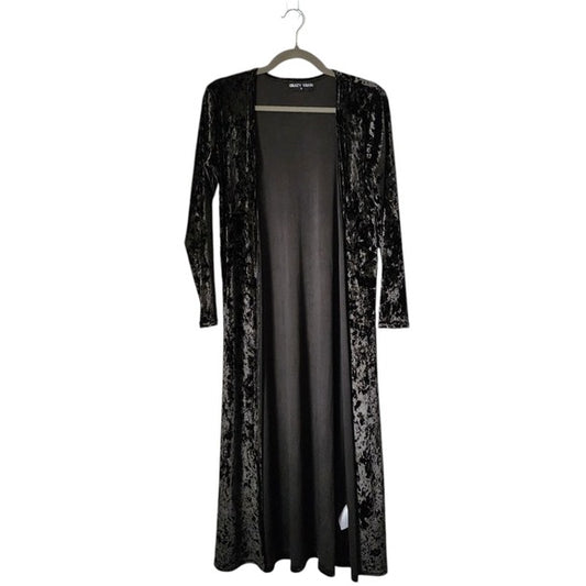 CRAZY TRAIN Black Velvet Long duster Cardigan whimsygoth witchy size S
