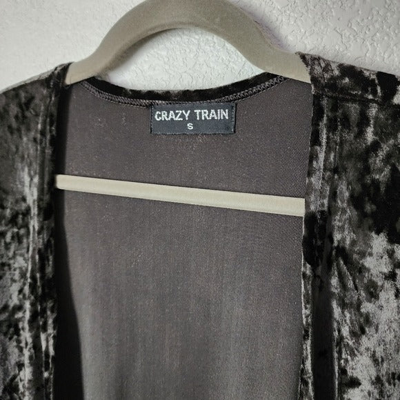CRAZY TRAIN Black Velvet Long duster Cardigan whimsygoth witchy size S