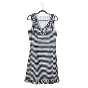 KATE SPADE Striped Ruffle Neck Shift Dress with Gold Button Detail Size 10
