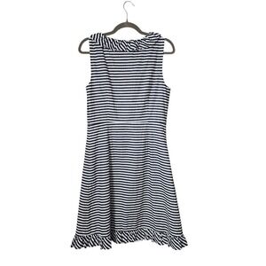 KATE SPADE Striped Ruffle Neck Shift Dress with Gold Button Detail Size 10