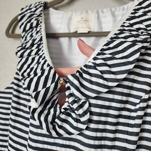 KATE SPADE Striped Ruffle Neck Shift Dress with Gold Button Detail Size 10