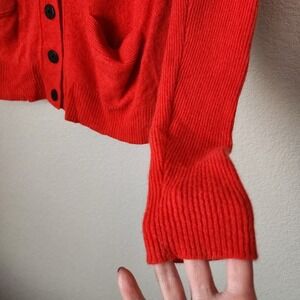 DUFFY 100% Cashmere Red Button Front Cardigan Sweater Pockets Size S