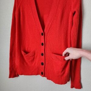 DUFFY 100% Cashmere Red Button Front Cardigan Sweater Pockets Size S