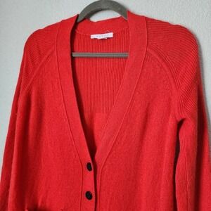 DUFFY 100% Cashmere Red Button Front Cardigan Sweater Pockets Size S