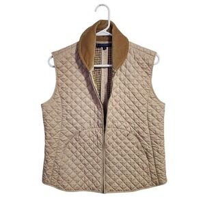 J. MCLAUGHLIN VTG Quilted Vest Tan Corduroy Collar Zip Up Riding Style M