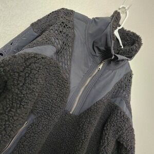 FREE PEOPLE MOVEMENT Care Seaside Fleece Crochet Eyelet 1/4 Zip Jacket Black XS