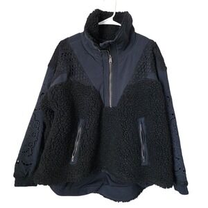 FREE PEOPLE MOVEMENT Care Seaside Fleece Crochet Eyelet 1/4 Zip Jacket Black XS