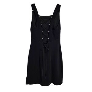 JS COLLECTIONS 90s Black Lace-Up Back Sleeveless Corporate Gothic Dress Size 10