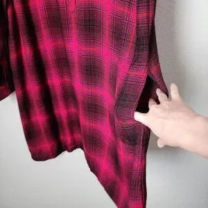 J.JILL Ruby Red Plaid Tunic Shirt Dress NWT Size LP Petite Long Sleeve plaid