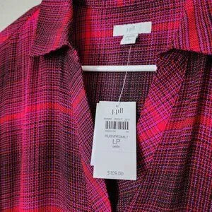 J.JILL Ruby Red Plaid Tunic Shirt Dress NWT Size LP Petite Long Sleeve plaid