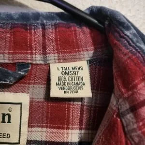 L.L.BEAN Men's Flannel-Lined Denim Overshirt Jacket Shacket Plaid L-Tall