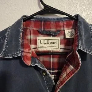 L.L.BEAN Men's Flannel-Lined Denim Overshirt Jacket Shacket Plaid L-Tall
