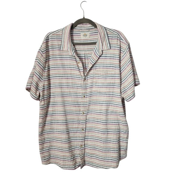 MARINE LAYER Stretch Selvage Short Sleeve Shirt in muted stripe size XL
