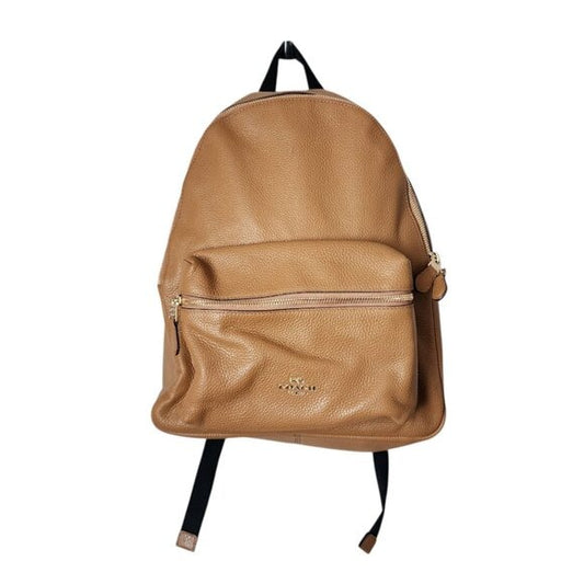 COACH Charlie Pebble Leather Backpack Saddle Brown Tan Size M
