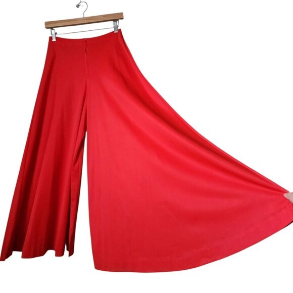 KAYSER VTG 70s Red Palazzo Pants Super Flare Wide Leg Disco Glam size 12