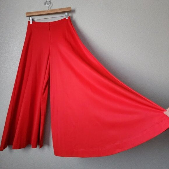 KAYSER VTG 70s Red Palazzo Pants Super Flare Wide Leg Disco Glam size 12