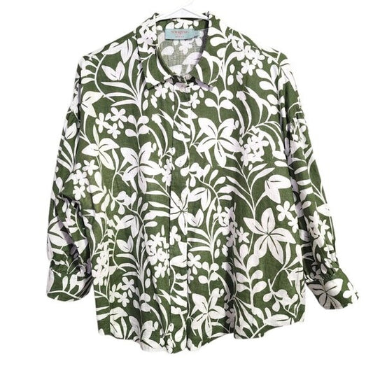 VOYAGEUR BY MERSEA Lucca collared button up linen top green white S