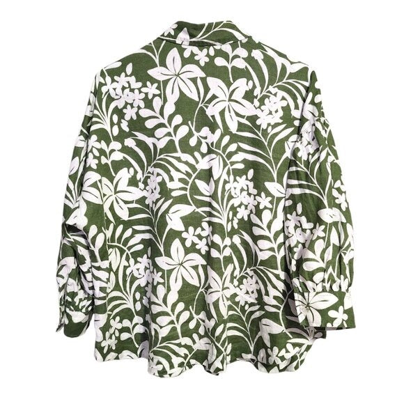 VOYAGEUR BY MERSEA Lucca collared button up linen top green white S