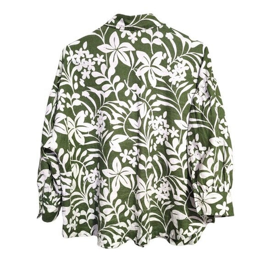 VOYAGEUR BY MERSEA Lucca collared button up linen top green white S